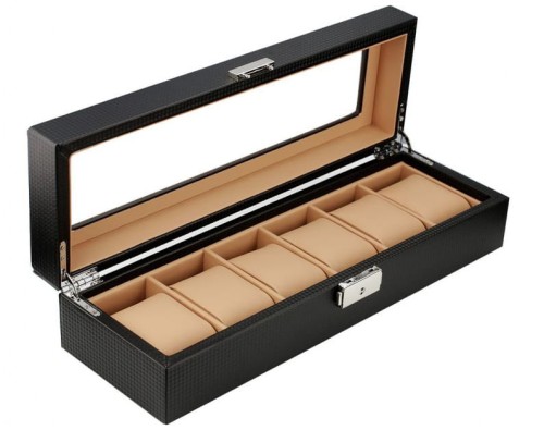 Szkatułka etui kasetka na zegarek zegarki 6 szt KARBON SU-026 8009235460070