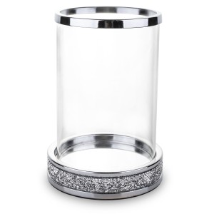 Świecznik metalowy szklany srebrny z pirytem 25x17x17 133728