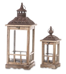 Latarnia drewniana ogrodowa lampion komplet brązowy 2szt 57/36 cm 74244