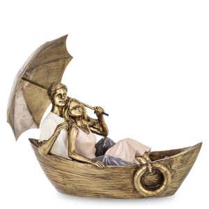 Figurka para z parasolem na łódce family złota 18x21x10 145056