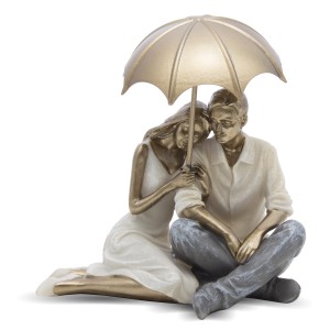 Figurka para z parasolem family złota 16x15x10,5 124728