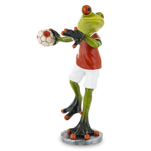 Figurka dekoracyjna żaba sportowiec piłkarz ręczny 17x10,5x7,5cm 161802