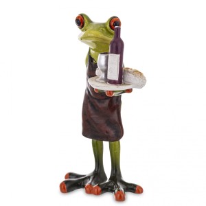 Figurka dekoracyjna żaba kelner z tacą 14,5x8,5x8,5cm 162138