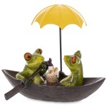 Figurka dekoracyjna żaba żabki para na łódce z parasolem 16x18x12 162139
