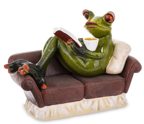 Figurka dekoracyjna żaba na sofie czytająca książkę 10,5x15,5x7cm 162142
