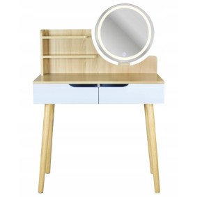 Toaletka kosmetyczna z lustrem LED biała styl Skandynawski 122x80x40 SU-064