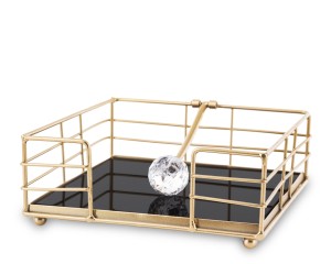 Serwetnik dekoracyjny metalowy złoty czarne szkło glamour 6,5x17x17 145917