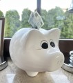 Skarbonka świnka dekoracyjna ceramiczna cała biała duża XL 16x23