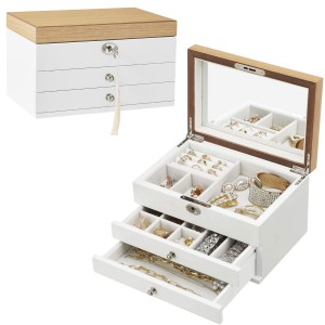 Szkatułka na biżuterię kuferek biały drewniany 14,5x24,5 JOW15WNV1