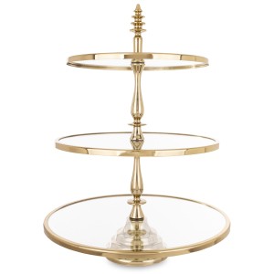 Patera dekoracyjna lustrzana złota 3 poziomowa okrągła 56x41x41 173343