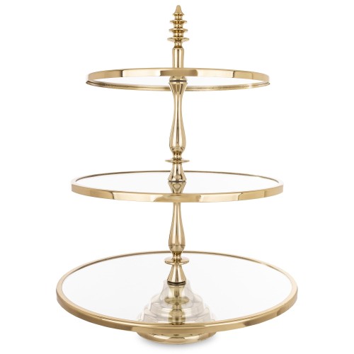 Patera dekoracyjna lustrzana złota 3 poziomowa okrągła 56x41x41 173343