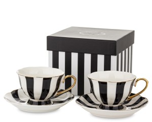 Filiżanka filiżanki ceramiczne czarno biało złote kpl. 2 szt. 173404