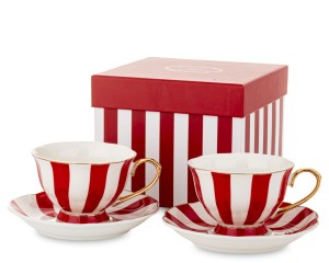 Filiżanka filiżanki ceramiczne czerwono biało złote kpl. 2 szt. 173402