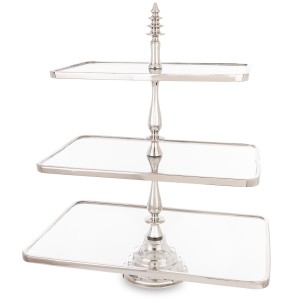 Patera dekoracyjna lustrzana srebrny 3 poziomowa 55x47x31 173345
