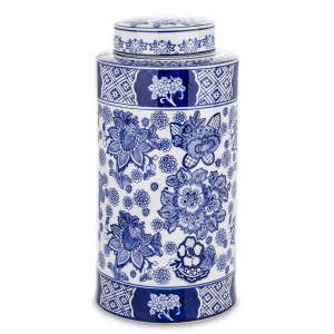 Pojemnik wazon dekoracyjny ceramiczny niebiesko biały 40x19x19 170528
