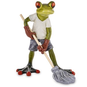 Figurka dekoracyjna żaba sprzątająca z mopem 14x13x12,5 169651