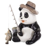 Figurka dekoracyjna panda łowiąca ryby 13x12x18 175557