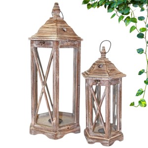 Latarnia drewniana ogrodowa lampion komplet brązowy 2szt 74252