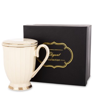 Kubek z porcelany z zaparzaczem  beżowo złoty 12,5x9x12,5 176550