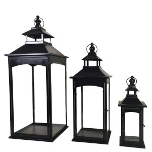 Latarnia metalowa ogrodowa lampion komplet czarny 3szt 86/67/45 cm 172853