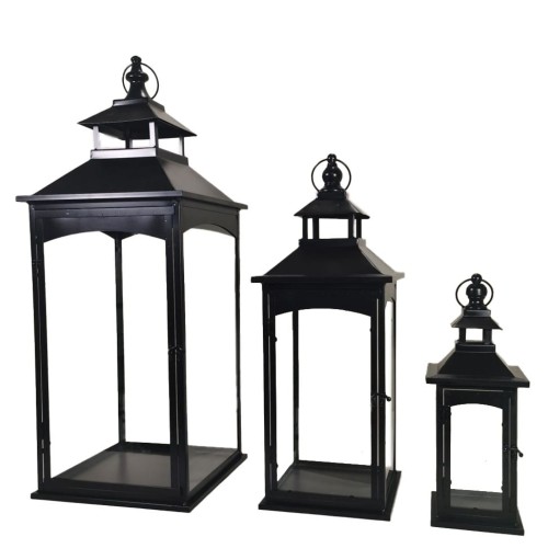 Latarnia metalowa ogrodowa lampion komplet czarny 3szt 86/67/45 cm 172853