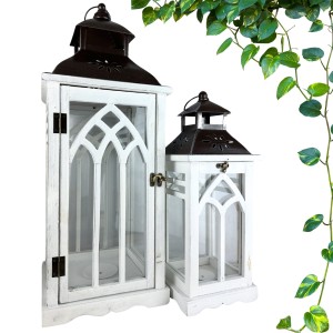 Lampion latarnia drewniana komplet 2 szt białe 62/43 cm 23AW0104MS WHITE