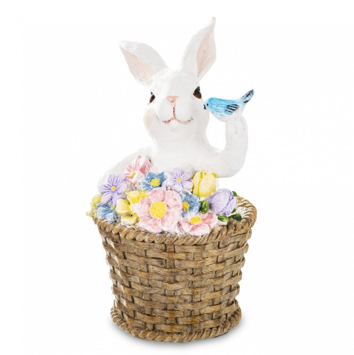 Figurka dekoracyjna wielkanocna królik króliczek w koszyku 13x7,5x7,5cm 175110