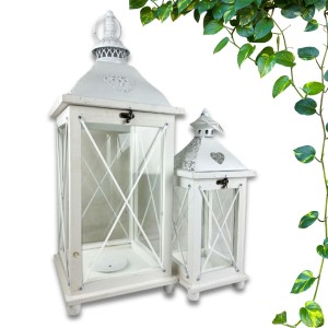 Lampion latarnia drewniana komplet 2 szt biel 58/39cm 23AW0239 WHITE