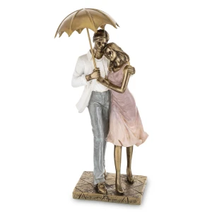 Figurka dekoracyjna złota para zakochanych pod parasolem kolekcja family 28x12,5x8 166837