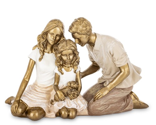 Figurka dekoracyjna złoto biała para rodziców z dzieckiem kolekcja family 11,5x18x7 167800