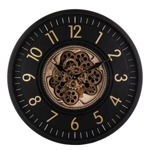 Zegar metalowy ścienny retro duży czarno złoty  66x66x9,5 180457
