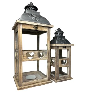 Lampion latarnia drewniana komplet 2 szt brąz 56/39cm 20AW0036