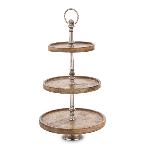 Patera dekoracyjna drewniana 3 poziomowa drzewo mango  54x30x30 170821