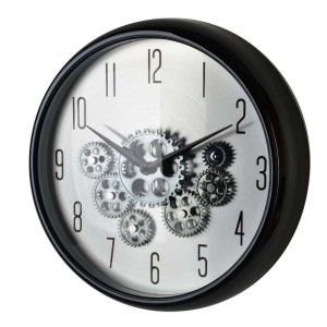 Zegar ścienny srebrno czarny cichy i ruchomy mechanizm 35cm HTBE9552