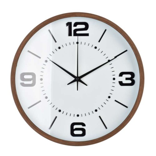Zegar ścienny biało brązowy cichy mechanizm 34cm HTBE9316