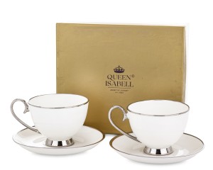 Filiżanki porcelanowe komplet 2 sztuk biało srebrne w ozdobnym opakowaniu 174099