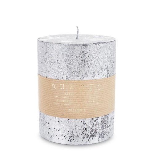 Pl Srebrny Świeca Rustic Metalic Walec Średni Fi9