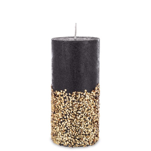 Pl Świeca Walec Średni Diament Czarny Złoto