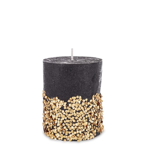 Pl Świeca Walec Mały Diament Czarny Złoto