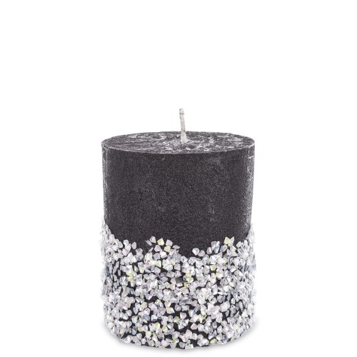 Pl Świeca Walec Mały Diament Czarny Srebro