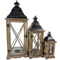 Lampion latarnia drewniana komplet 3 szt brąz 75/56/36cm 19AW0513