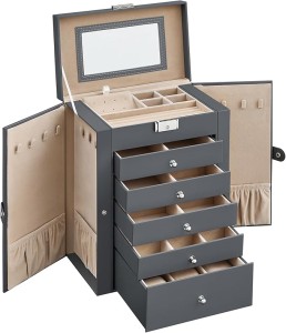 Szkatułka na biżuterię kuferek skórzany szara 32x26 JBC152G01