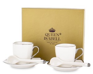 Zestaw z porcelany do espresso biało srebrny 2+2+2 182046