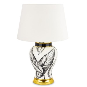 Lampa ceramiczna lampka nocna stołowa biało złota  67x43x43  170667