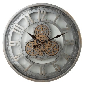 Zegar ścienny szary cichy mechanizm ruchome zębatki 50cm HTBE0366