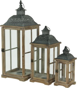 Lampion latarnia drewniana komplet 3 szt brąz 73/50/34cm 94483