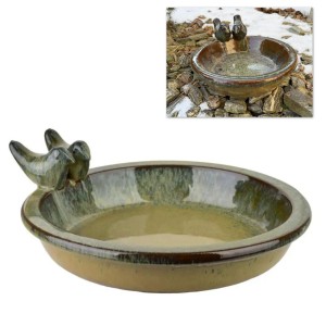 Poidło dla ptaków poidełko ozdoba ogród ceramiczne oliwkowo-czarne 10x20