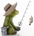 Figurka dekoracyjna żaba wędkarz z wędką i rybą 13,5x12x14 169674