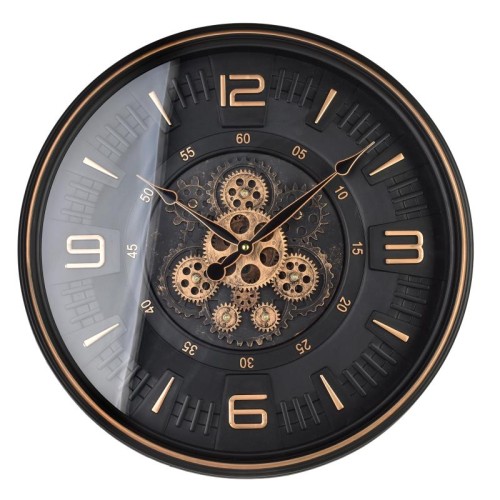 Zegar ścienny czarny cichy mechanizm ruchome zębatki 50cm HTBE4609