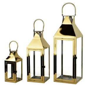 Latarnia metalowa ogrodowa lampion złoty 53/41/25cm HTO7709 